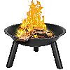 iron fire pit burns wood